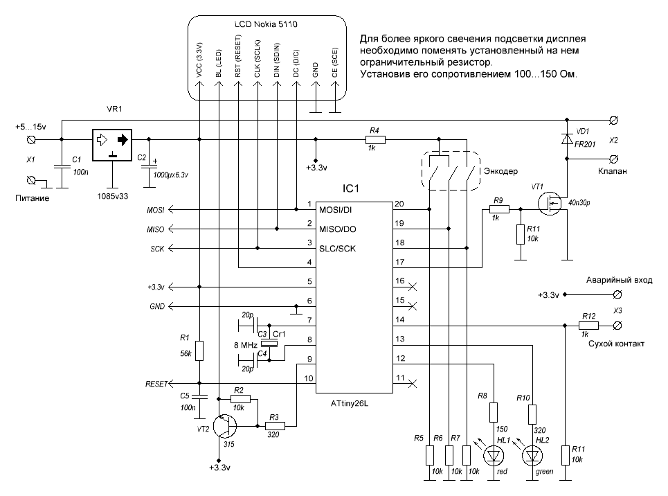 Схема управления клапаном