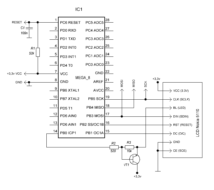 Схема подключения LCD Nokia_5110