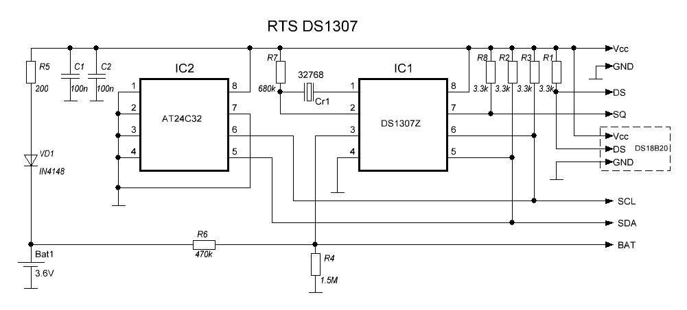 Схема модуля DS1307